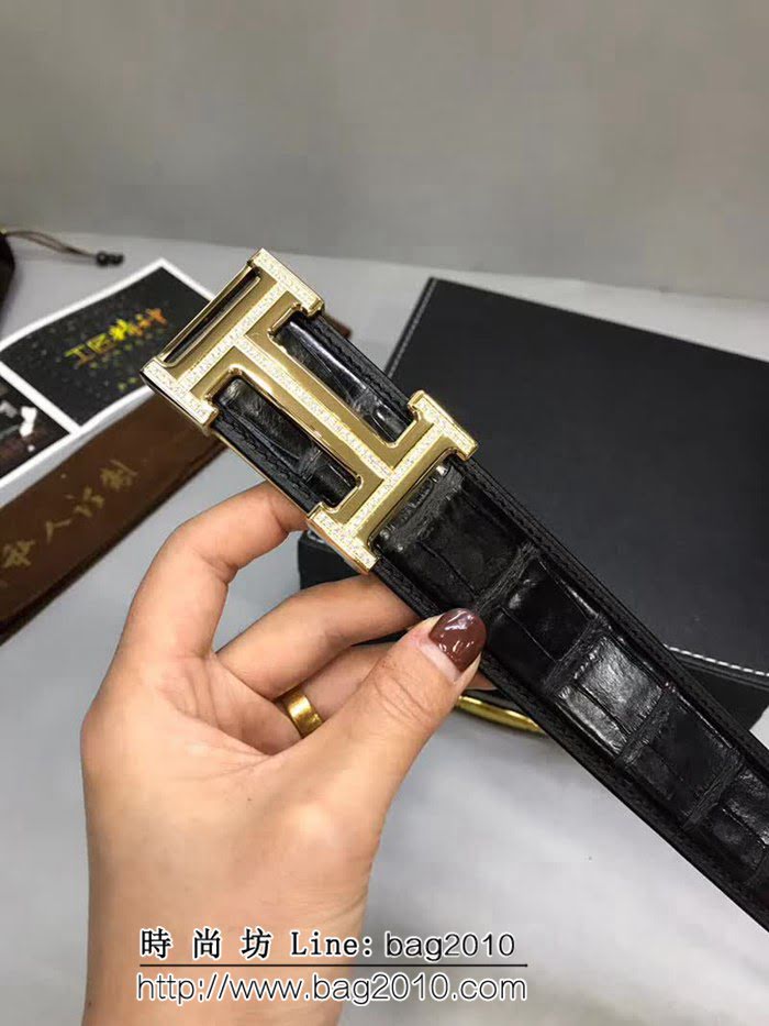 愛馬仕HERMES 真鱷魚肚皮不拼接皮帶 高端男士皮帶 HHG1366